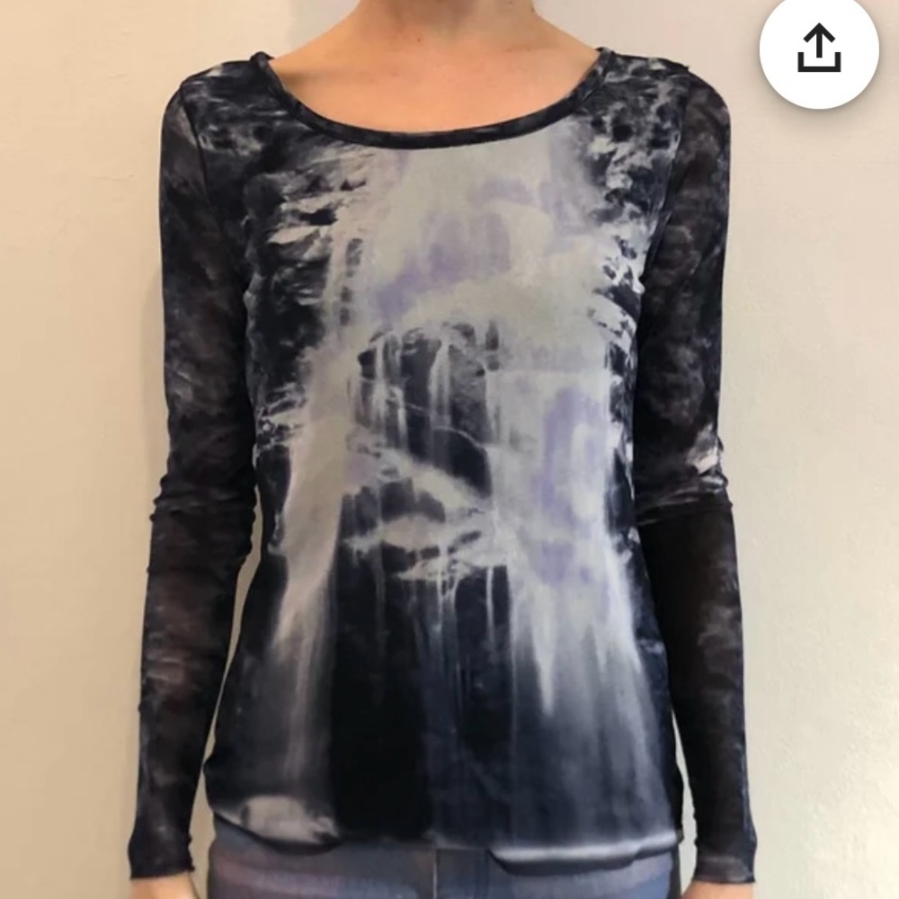 Vivienne Tam Waterfall Sheer Stretch Mesh Top Vintage Great Condition